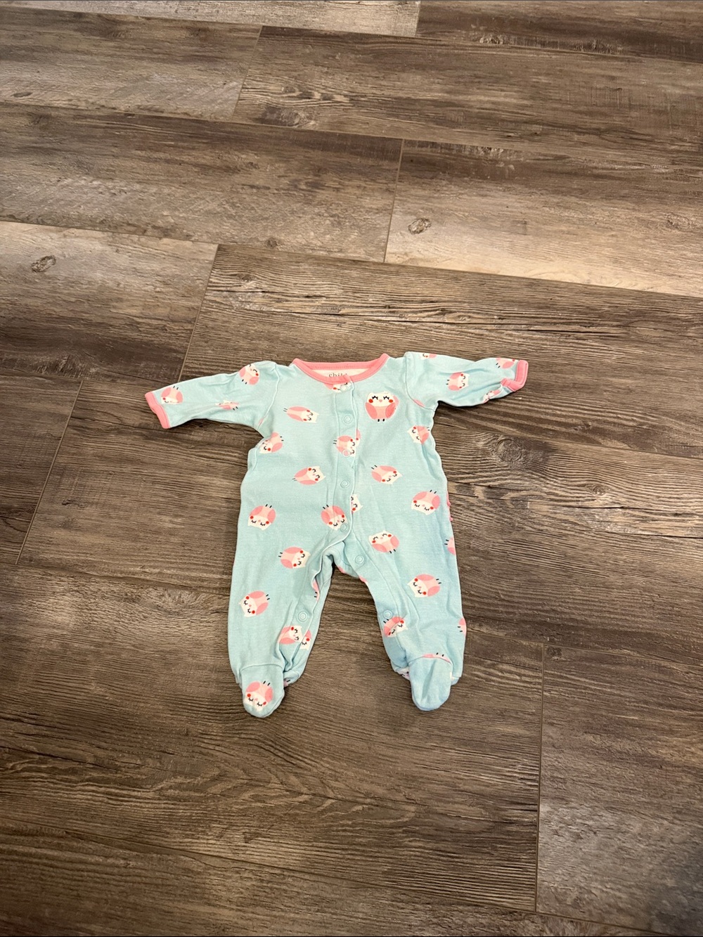 Carters Baby One-Piece Footed Sleeper in Mint with Pink Trim